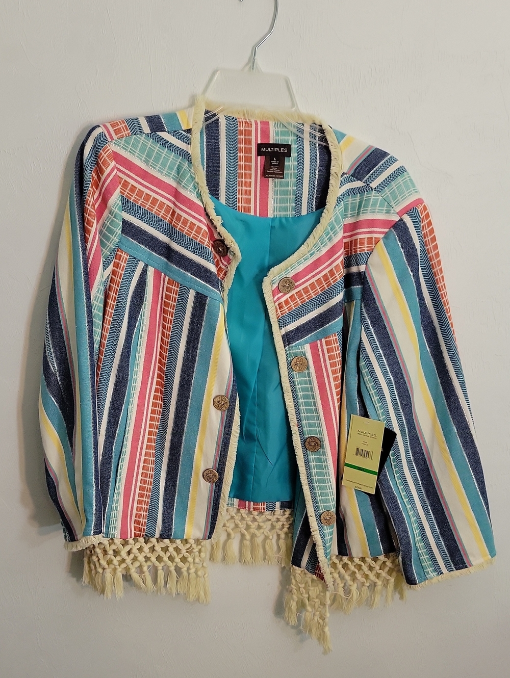 Multiples Striped Tassel-Trim Jacket in Multicolor